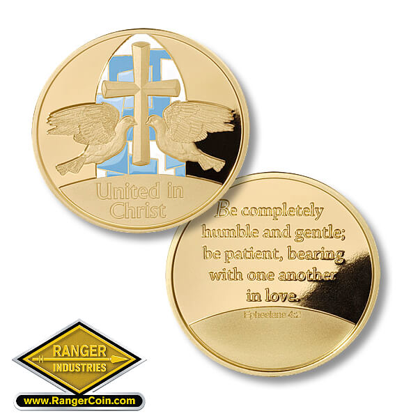 United in Christ Wedding Medallion - Doves - MerlinGold® with Enamel