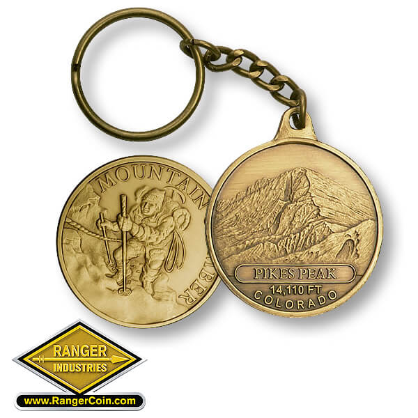Pikes Peak Mountain Climber Key Chain Bronze Antique