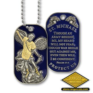 St. Michael Dog Tag with Chain - Blue