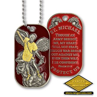 St. Michael Dog Tag with Chain - Red