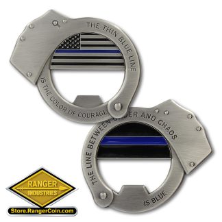Thin Blue Line Bottle Opener Handcuff Coin
