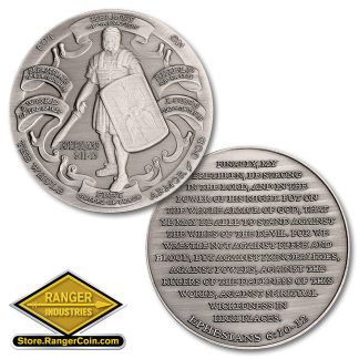 2 Ounce .999 Fine Silver Armor of God High Relief - Antique Finish