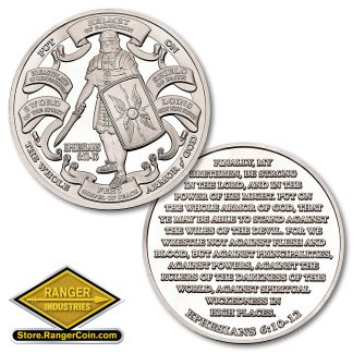 1 Ounce .999 Fine Silver Armor of God High Relief - Shiny Finish