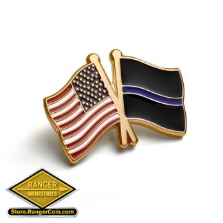 US/Thin Blue Line Crossed Flags Lapel Pin