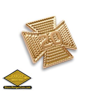Fire Dept. Years of Service Gold Lapel Pin - 20yrs.