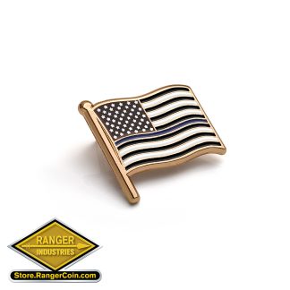 Thin Blue Line Waving Flag Pin