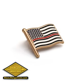 Thin Red Line Waving Flag Pin